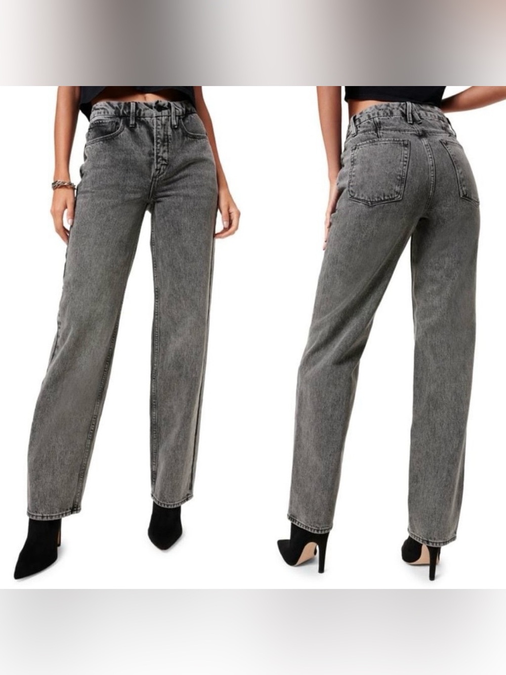 Good American Good Icon High Rise Straight Leg Jeans, Black/Gray, Size 8/29